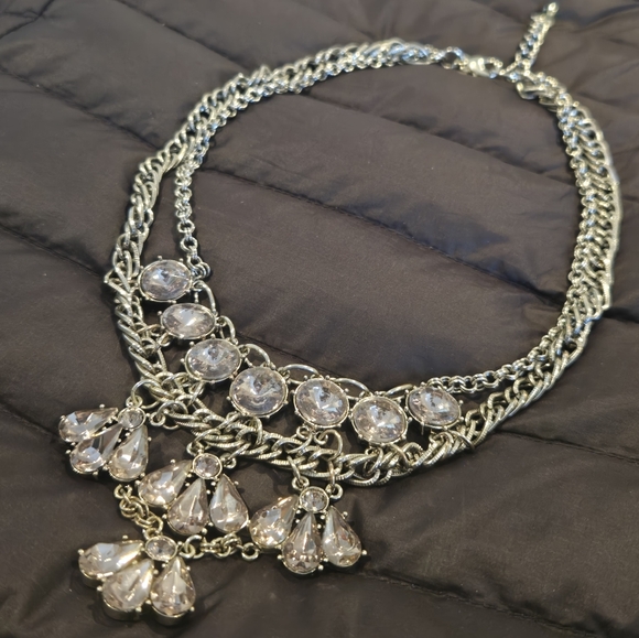 Vintage Victorian gem necklace bib crystal silver chain statement piece - Picture 5 of 10